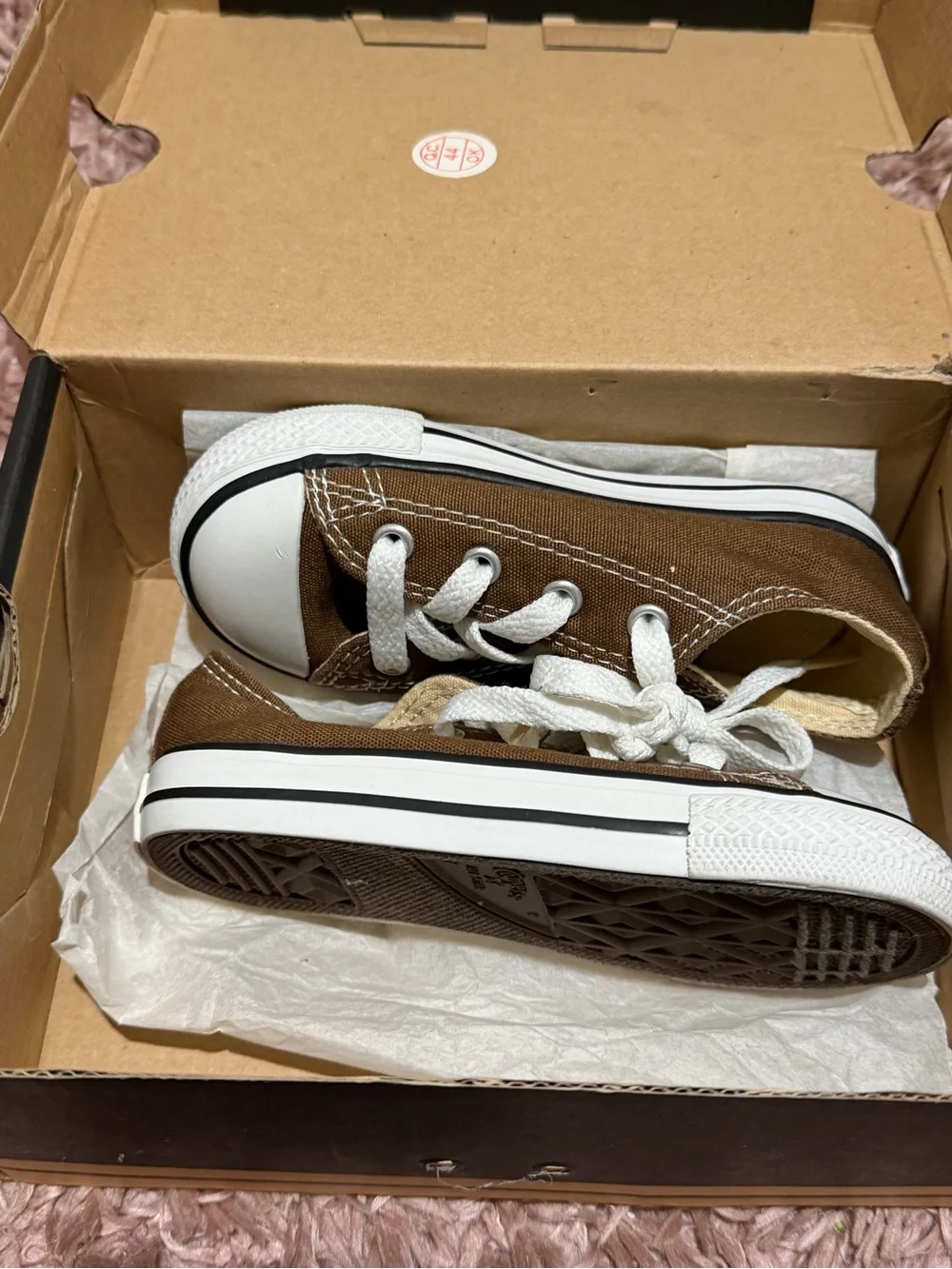 Converse Kids Brown and White Canvas Low-Top Sneakers